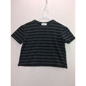 Linda Bertozzi Striped Crop Top Size 2 Black Gray Short Sleeve Tee